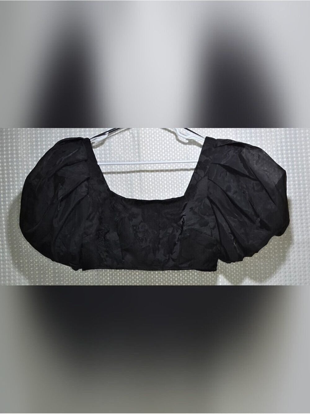 Black Puff Sleeve Crop Top Size 8 Romantic Chic Fairy Goth Modern Feminine - Picture 5 of 11